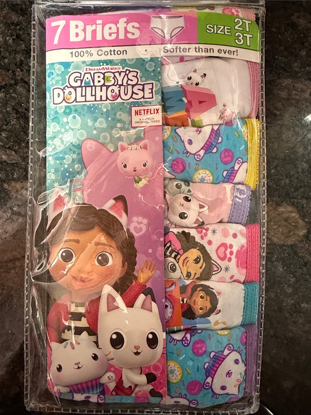 Gabby's Dollhouse Girls 7-Pack Cotton Briefs Size 2T-3T - Pink & Blue